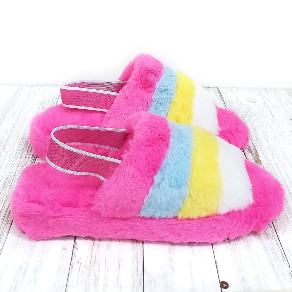New Multicolor Faux Fur Slingback Slipper Sandals